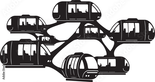 Monorail, train, transportation icons, vector graphics, black and white