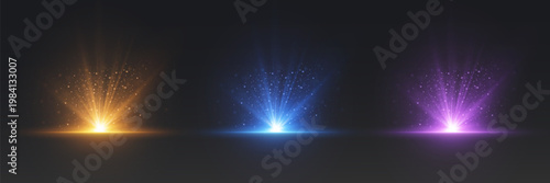 Bright glowing light burst with sparkling particles and radiant rays on dark background.