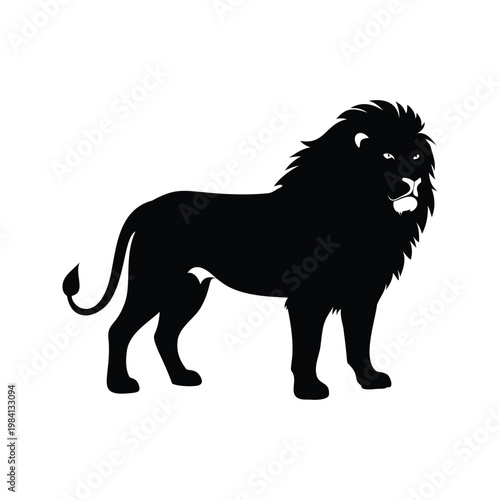 Silhouette of a majestic lion standing a full mane in a side profile silhouette vector illustration, lionsilhouette vector illustration
