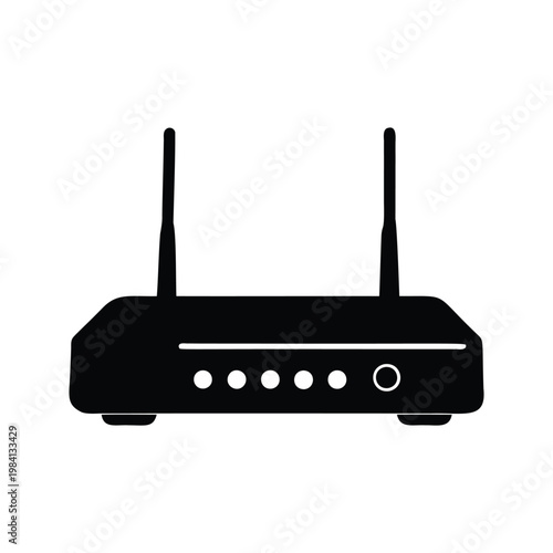 Modern router antennas and ports detailed silhouette vector illustration, network modem silhouette vector illustration