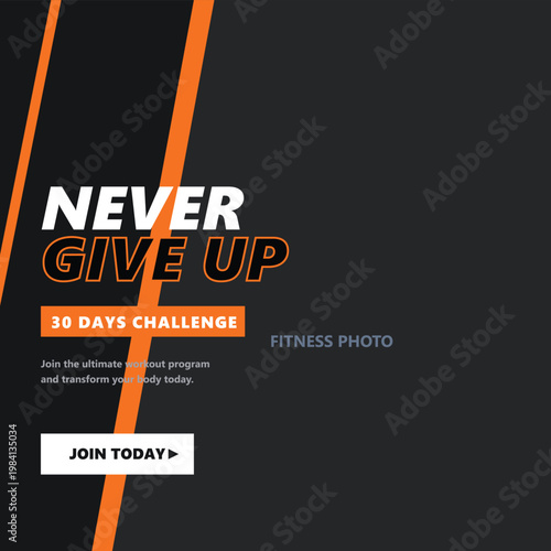 Fitness social media post template vector with sporty layout, workout promotion banner and class schedule placeholders, perfect for gym marketing, personal trainer ads, square posts, stories and web.