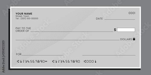 Bank check, vector blank money cheque, checkbook template. Currency payment coupon, money check. Vector