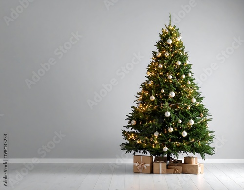 Decorated Christmas tree with presents.