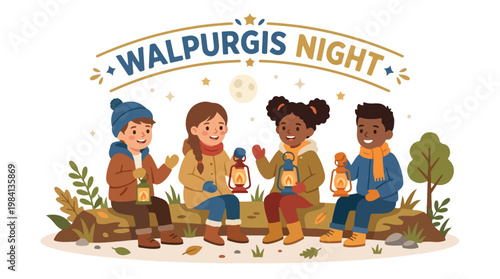 Vector of children celebrating "Walpurgis Night" 2