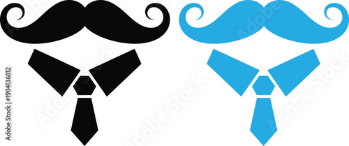 Two stylish moustaches and ties a black and blue graphic design