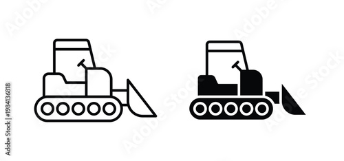 Bulldozer icon editable stroke outline vectors. EPS10