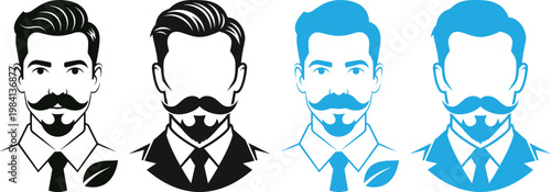 Four stylized portraits exploring masculine and feminine facial hair variations