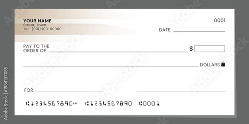Blank bank check, checkbook cheque mockup template or money payment paper voucher. Vector