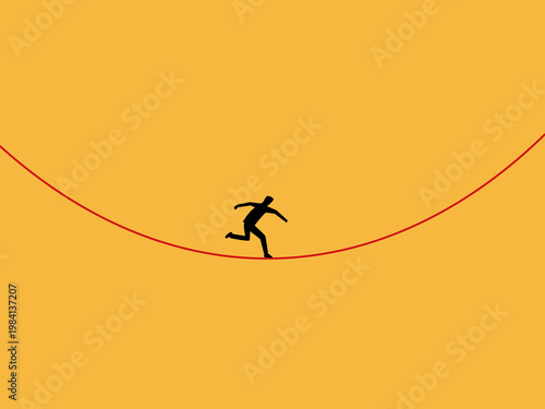 businessman is walking on a dangerous tightrope