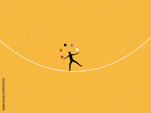 businessmen tossed balls alternatively down a rope.