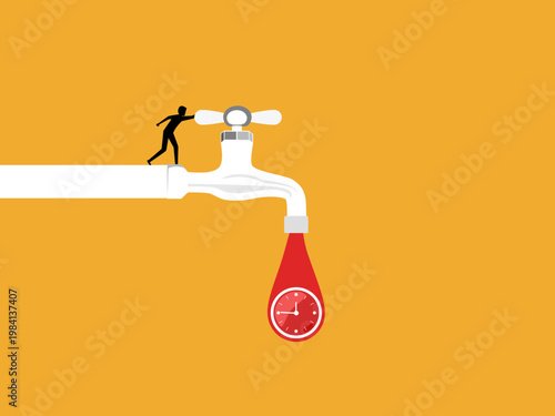businessman turned on the tap and time flowed out, the loss of time