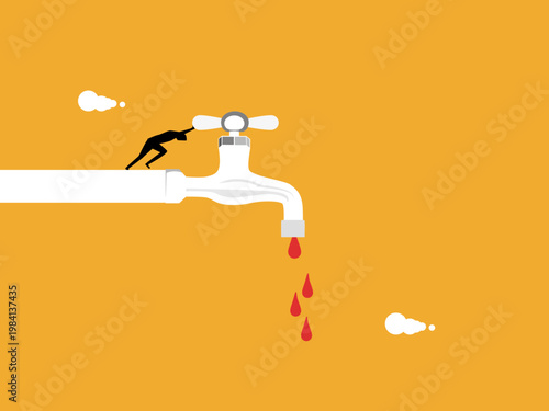 businessman turns on the tap and water flows out