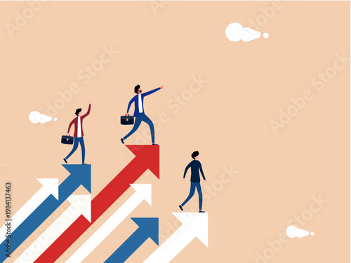 head of the business team points the direction for the arrow to grow.