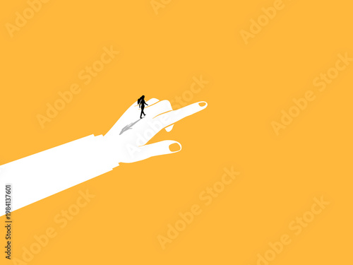 businesswoman followed the direction indicated by the finger.