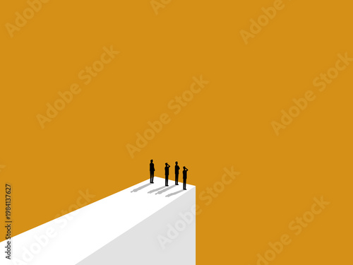 Business team on the edge of a cliff, the courage of the team