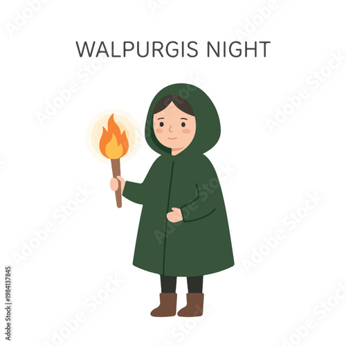 Vector of a little girl celebrating "Walpurgis Night" 2