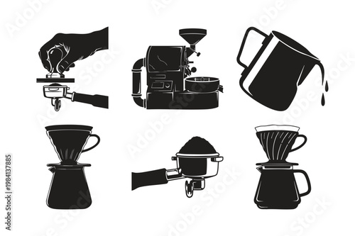 Coffee making process silhouette set bundle bundle.