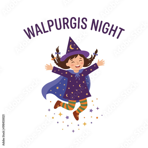 Vector of a little girl celebrating "Walpurgis Night" 1