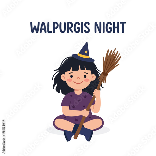 Vector of a little girl celebrating "Walpurgis Night" 3