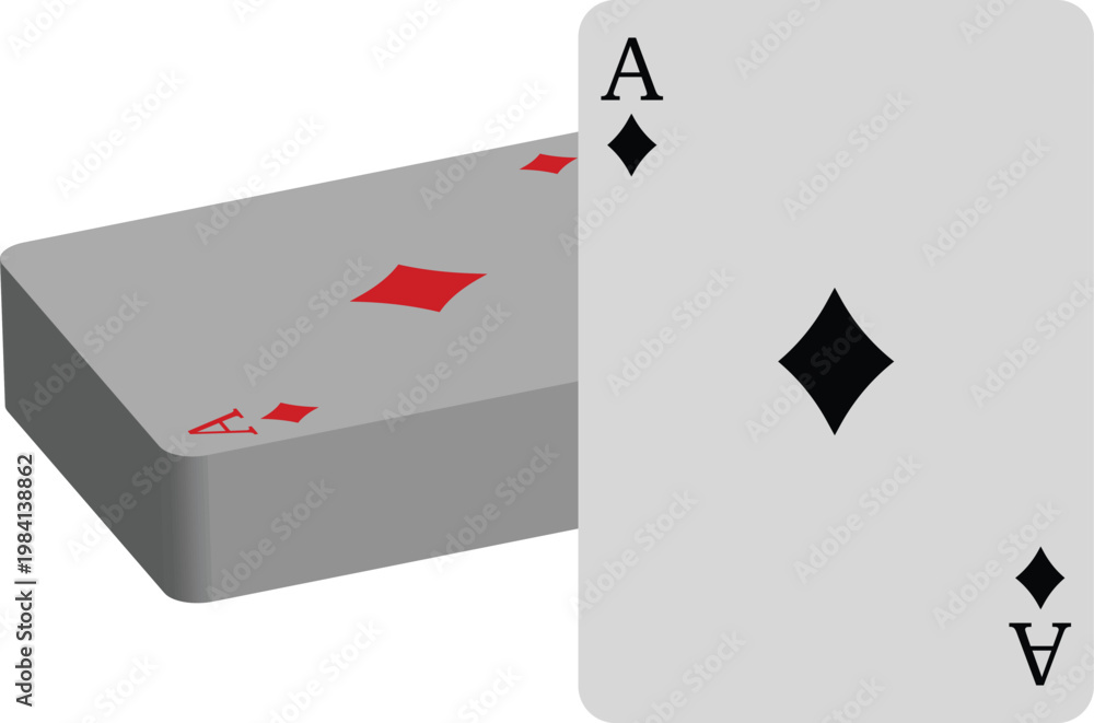 Obraz premium Ace of Diamonds Playing Card Displayed with a Stack of Cards, Simple Flat Design Vector Illustration