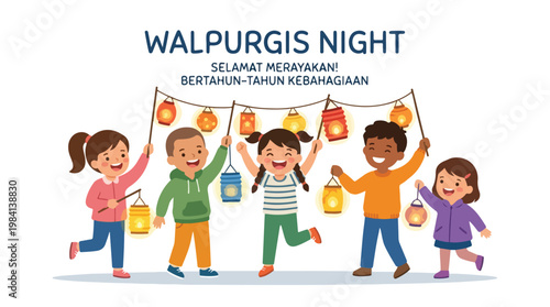 Vector of children celebrating "Walpurgis Night" 7