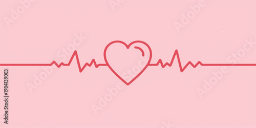 Red heart with a heartbeat line on an ECG monitor symbolizing health and medical care