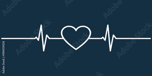 A heartbeat pulse line forming a heart symbol represents medical healthcare and love through a rhythmic electrocardiogram wave illustration for cardiology and life monitor tracking