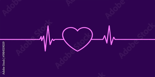 Red heart and heartbeat symbol forming a rhythm line cardiogram for medical cardiology health monitoring and love illustration vector showing life pulse rate in an electrocardiogram ekg display