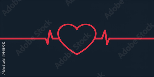 Heart and heartbeat symbol showing a pulse line on a red background representing health love and medical care through a vector illustration of a cardiogram life graph or electrocardiogram monitor