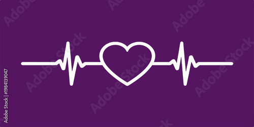 Vector illustration of a heart and heartbeat symbol representing love and medical health with a pulse line ecg cardiogram rhythm and ekg icon for cardiology healthcare life care and medicine