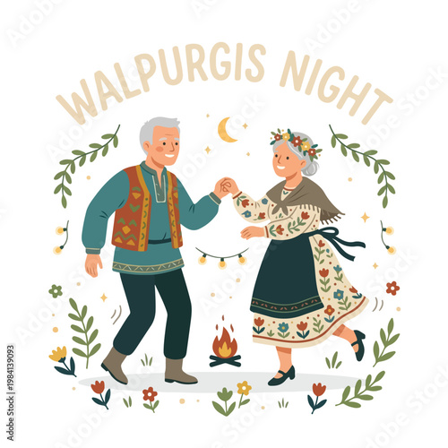Vector of a old couple celebrating "Walpurgis Night" 3