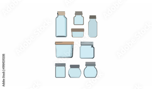 Minimal Assorted Jar and Container Collection with Various Lids Packaging Vector Illustration