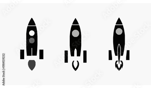 Minimal Rocket Silhouette Icons Representing Space Exploration and Technological Growth Vector Set