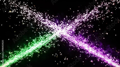 Crossing Roman Candle Fireworks Sparks on Black