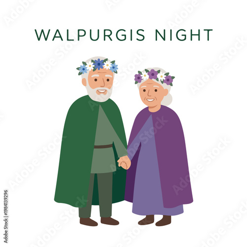 Vector of a old couple celebrating "Walpurgis Night" 4