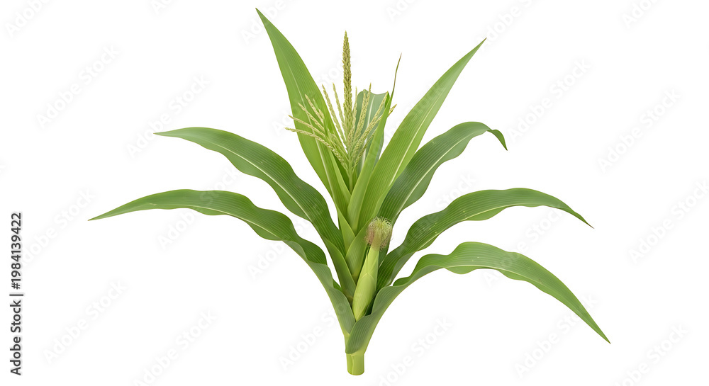 Fototapeta premium A green plant with long leaves and a stem on white background