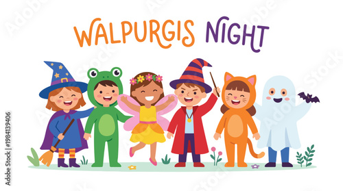 Vector of children celebrating "Walpurgis Night" 6