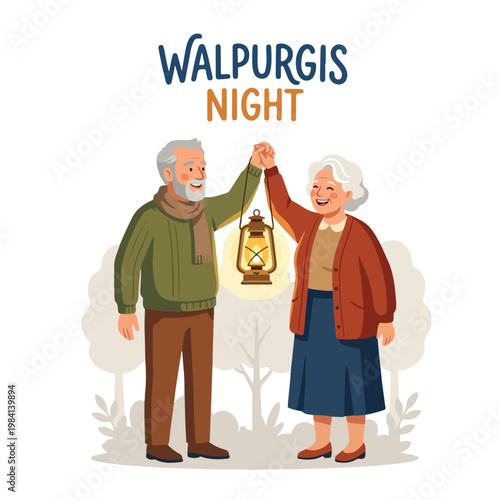 Vector of a old couple celebrating "Walpurgis Night" 1