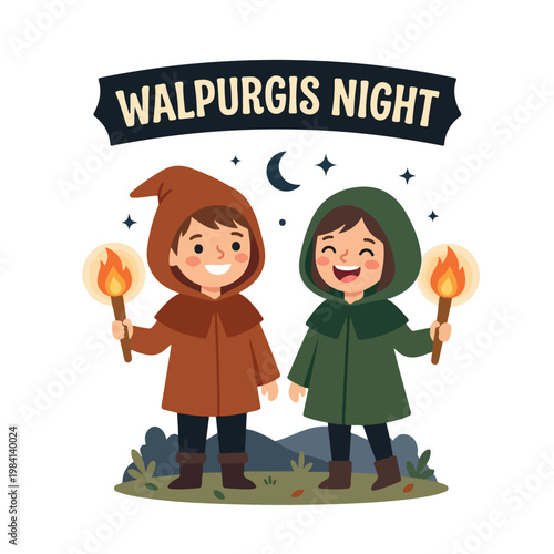 Vector of two children celebrating "Walpurgis Night" 5