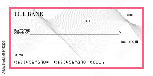 blank bank cheque, check voucher template vector