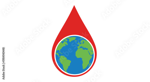 Global Blood Donation Icon Earth within a Red Drop Symbolizing Worldwide Health, Humanitarian Aid, and Universal Life-Saving Initiatives