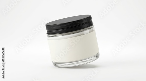Minimal cosmetic jar with label on white background