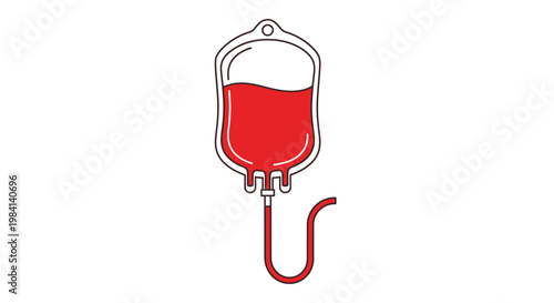 Line art illustration of a blood donation bag, symbolizing life-saving transfusions, medical care, and humanitarian efforts in hospitals and healthcare facilities