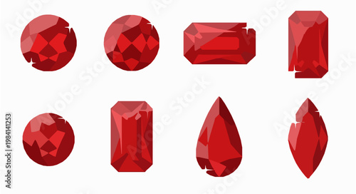 Minimal ruby gemstone vector icon set EPS10 isolated