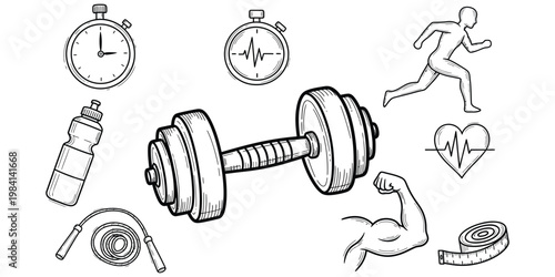 Fitness and health icons a sketch collection for wellness and exercise