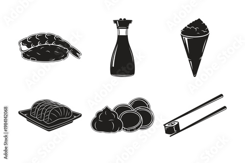 Sushi food set bundle silhouette vector illustration.
