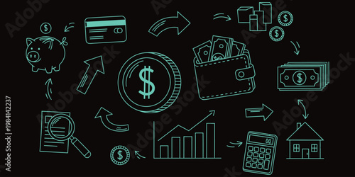 Neon finance a collection of digital assets and financial icons