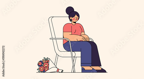 Woman sitting in a chair resting.