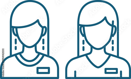 Two female avatars with name tags and casual outfits vector icon