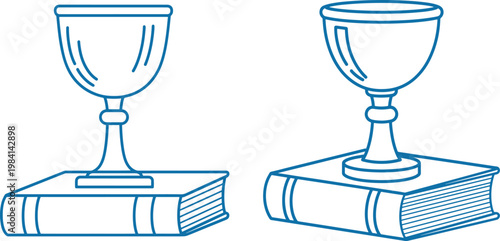 Two goblets on books vector icon religious or historical symbol